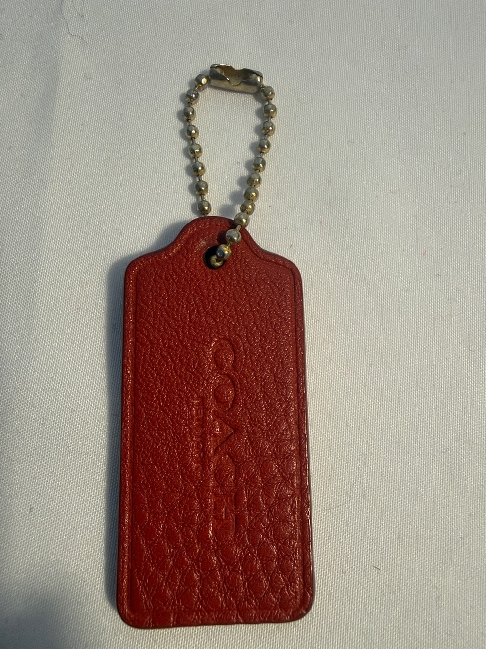 Coach Red Leather Bag Tag with Brass Chain